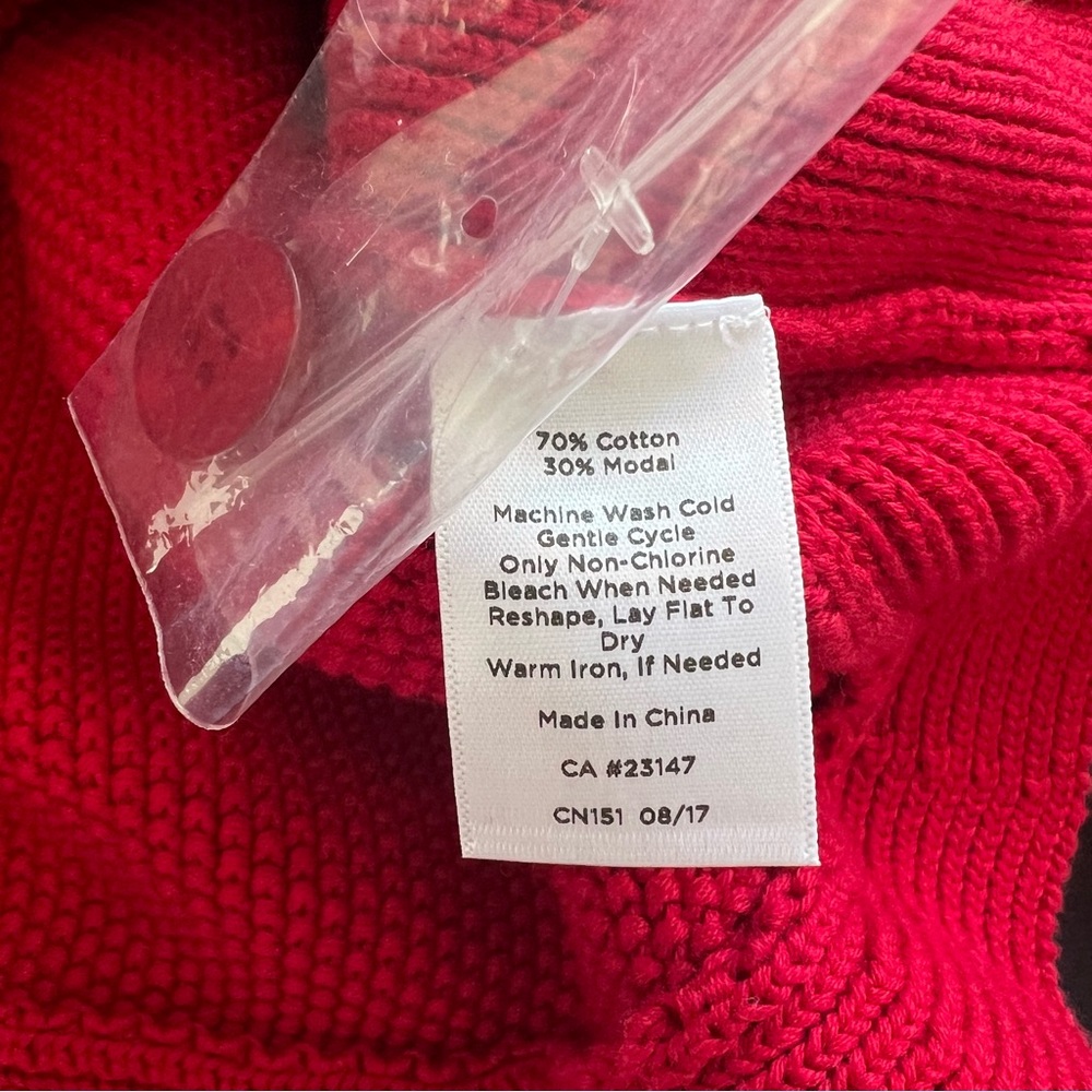 Talbots Petites True Red Textured Split Button Ne… - image 5